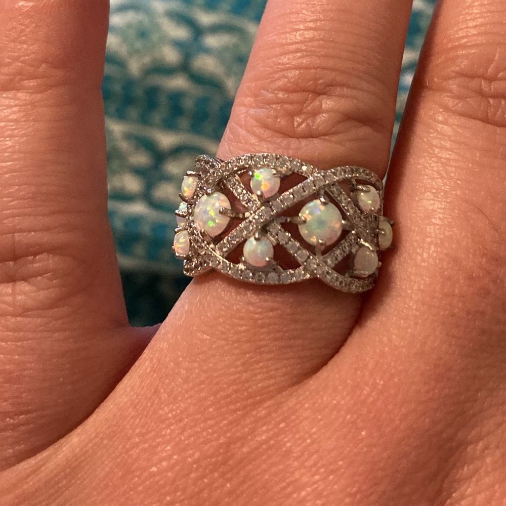 Opal and cz sterling silver ring